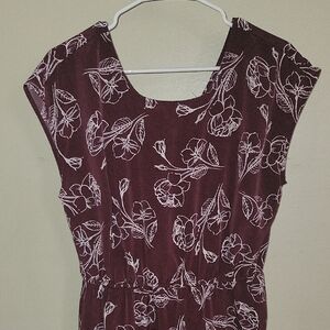 Floral Print Dress in Burgundy and White